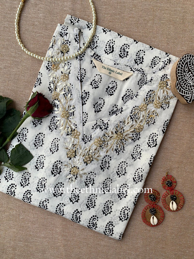 "Samriddhi" Hand Embroidered Block Printed Cotton kurta