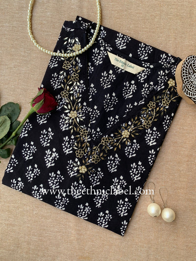 "Shobhita" Hand Embroidered Block Printed Cotton kurta