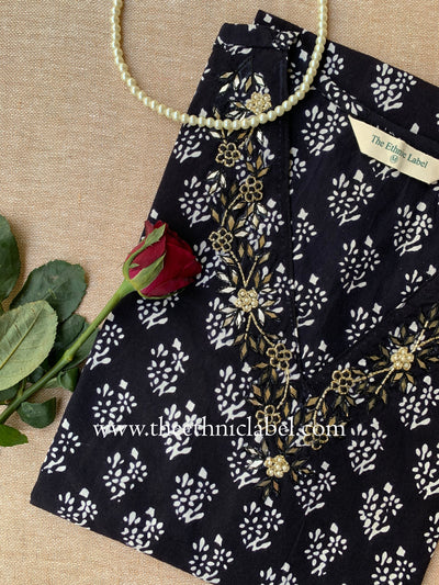 "Shobhita" Hand Embroidered Block Printed Cotton kurta