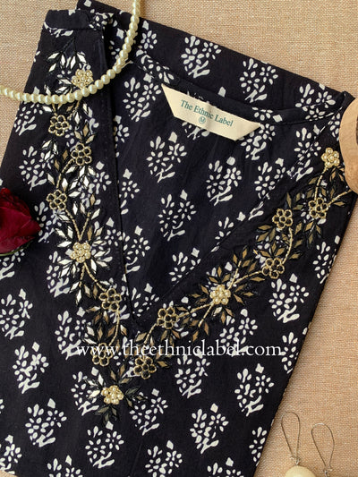 "Shobhita" Hand Embroidered Block Printed Cotton kurta