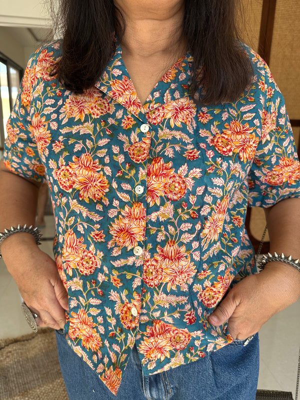 "Sunaina" Hand Block Printed Cotton Shirt