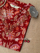 "Kriti" Hand Embroidered Block Printed Cotton kurta