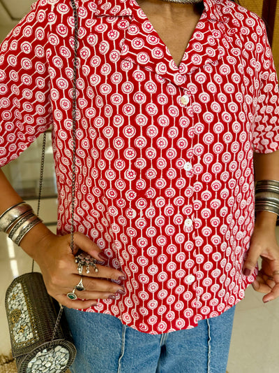 "Ruby" Hand Block Printed Cotton Shirt