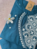 "Roohani" Teal Blue Chikankari Kurta Set(2pc)