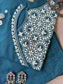 "Roohani" Teal Blue Chikankari Kurta Set(2pc)