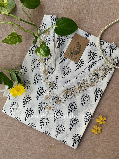 Rashmi Hand Embroidered Block Printed Cotton kurta. - M,XL