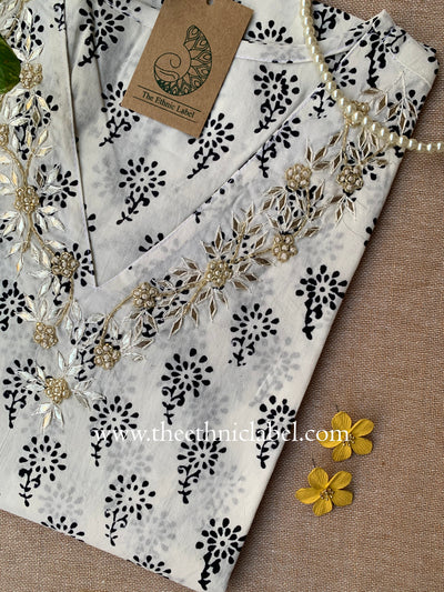 Rashmi Hand Embroidered Block Printed Cotton kurta. - M,XL
