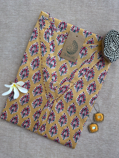 Syona Yellow Boota Hand Block Printed Cotton kurta