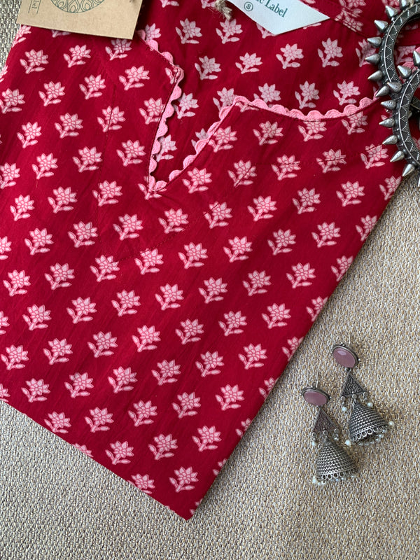 "Maira" Red Laced Cotton kurta