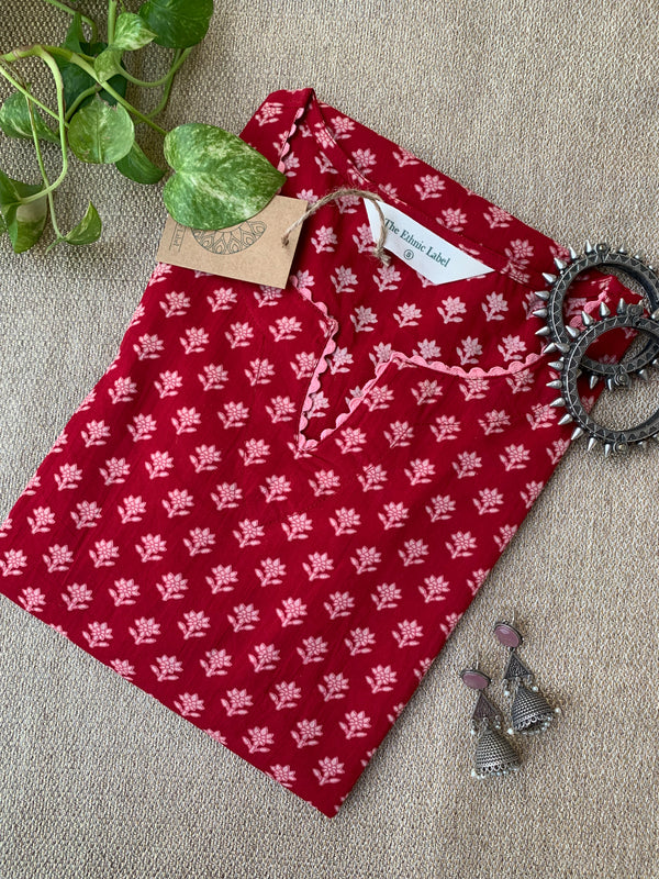 "Maira" Red Laced Cotton kurta