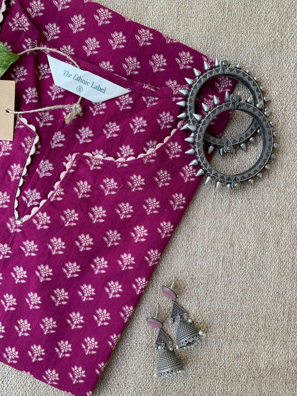 "Maira" Purple Laced Cotton kurta