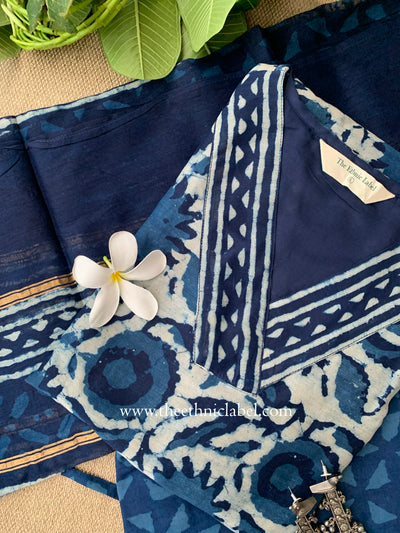 "Rooh" Indigo Block Printed Chanderi Suit Set(3pc)