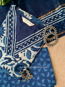 "Rooh" Indigo Block Printed Chanderi Suit Set(3pc)
