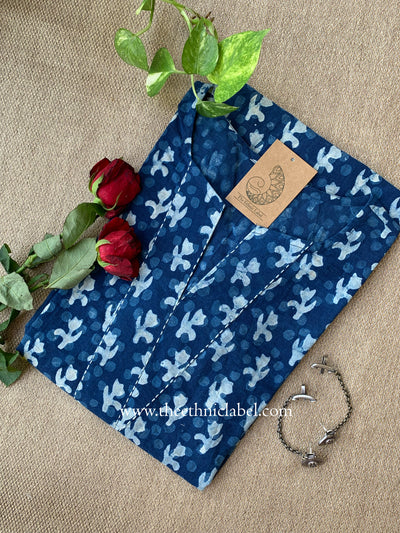 "Noyonika" Indigo Block Printed Cotton kurta