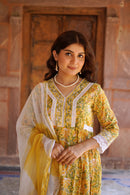 Yellow 'Youthful' Laced Cotton Kurta and pants set - 3pc