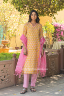 "Vidushi" Hand Block Printed Scalloped Cotton kurta