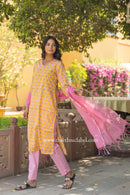 "Vihana" Hand Block Printed Scalloped Cotton kurta Set (3pc)