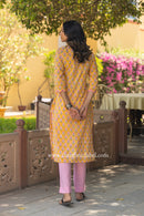 "Vihana" Hand Block Printed Scalloped Cotton kurta Set (3pc)