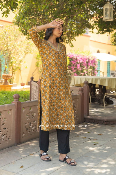 "Rutvi" Hand Block Printed Cotton kurta