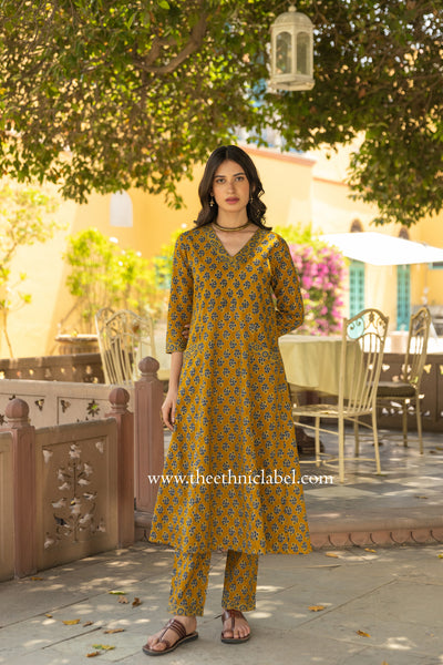 "Tatva" A line Hand Block Printed Cotton kurta