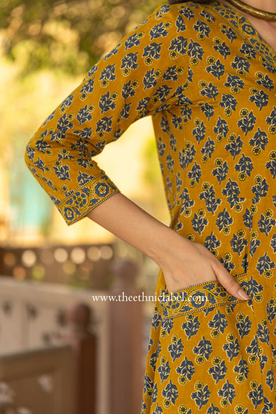 "Tatva" A line Hand Block Printed Cotton kurta