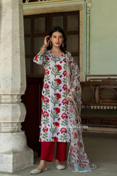 "Kasturi" Hand Block Printed Kantha Cotton kurta