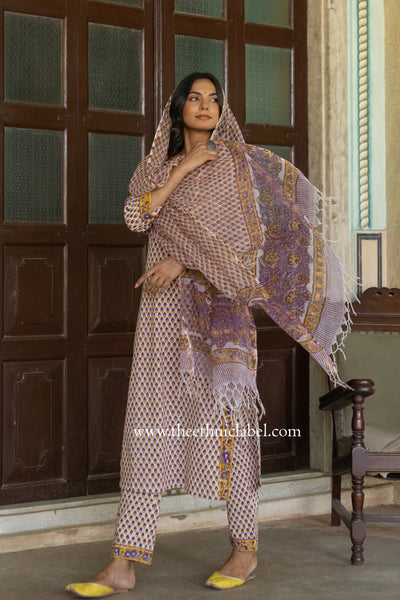 "Jannat" Cotton Kurta Set with Kota Doria Dupatta(3pc)