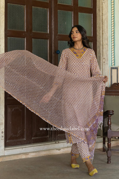 "Jannat" Cotton Kurta Set with Kota Doria Dupatta(3pc)