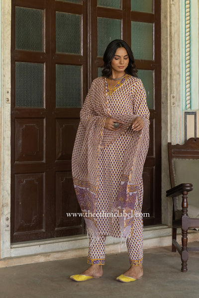 "Jannat" Cotton Kurta Set with Kota Doria Dupatta(3pc)