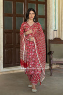 "Ritika" Cotton Kurta Set with Kota Doria Dupatta(3pc)