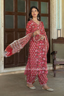 "Ritika" Cotton Kurta Set with Kota Doria Dupatta(3pc)