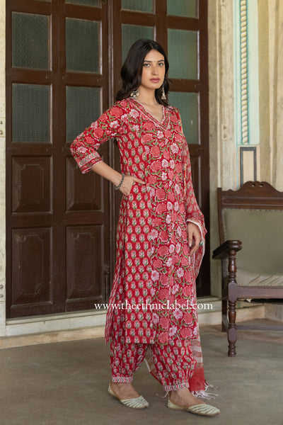 "Ritika" Cotton Kurta Set with Kota Doria Dupatta(3pc)