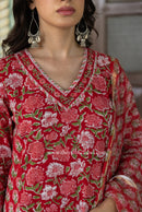 "Ritika" Cotton Kurta Set with Kota Doria Dupatta(3pc)