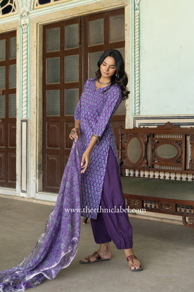 "Panghat" hand Block Printed Cotton kurta with Dupatta-2pc