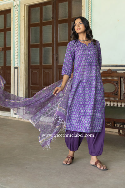 "Panghat" hand Block Printed Cotton kurta with Dupatta-2pc