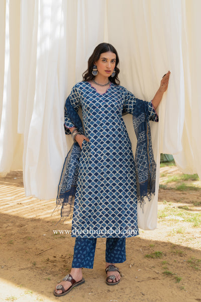 "Khwaab" Cotton Kurta Set with Kota Doria Dupatta (3pc)