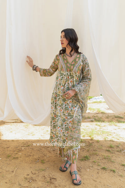 "Sana" Cotton Kurta Set with Kota Doria Dupatta (3pc)