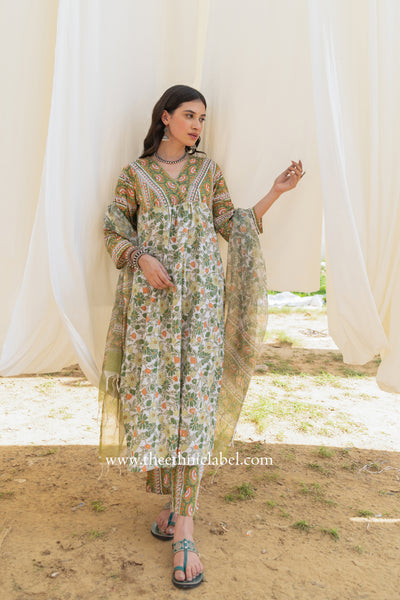 "Sana" Cotton Kurta Set with Kota Doria Dupatta (3pc)