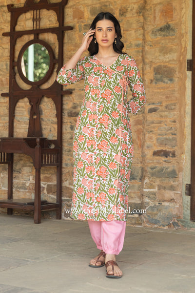 "Kashti" Hand Block Printed Angrakha Cotton kurta