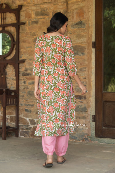 "Kashti" Hand Block Printed Angrakha Cotton kurta