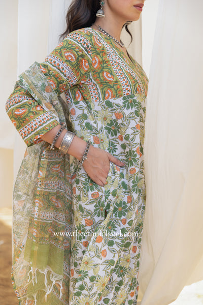 "Sana" Cotton Kurta Set with Kota Doria Dupatta (3pc)