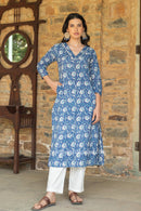 "Baadal" Indigo Hand Block Printed Cotton kurta