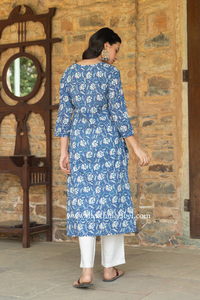 "Baadal" Indigo Hand Block Printed Cotton kurta