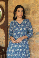 "Baadal" Indigo Hand Block Printed Cotton kurta