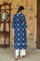 "Madhavi" Indigo Hand Embroidered Cotton kurta