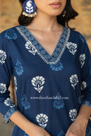 "Madhavi" Indigo Hand Embroidered Cotton kurta