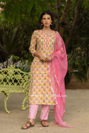 "Mayra" Hand Block Printed Laced Cotton Kurta