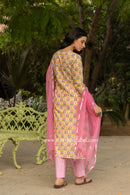 "Madhuri" Hand Block Printed Laced Cotton Kurta