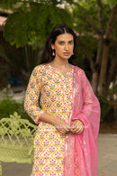 "Madhuri" Hand Block Printed Laced Cotton Kurta