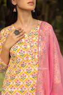 "Madhuri" Hand Block Printed Laced Cotton Kurta